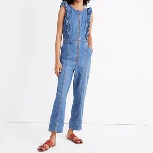Madewell Denim Ruffle Sleeve Zip Front Jumpsuit Women’s Size 00 Boho Western